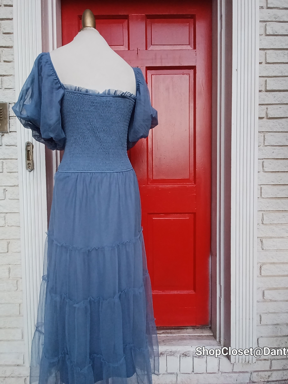 PrettyGarden Dusty Blue Off-Shoulder Tulle Midi Dress - Picture 4 of 14